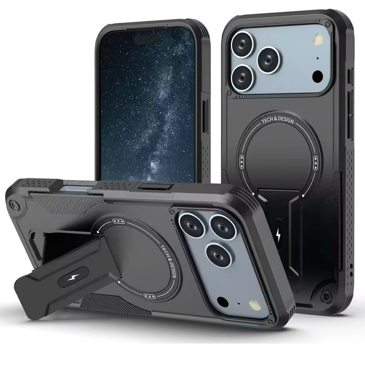 GENERICO - Carcasa Con Magsafe/soporte Para iPhone 17 Pro - Negro