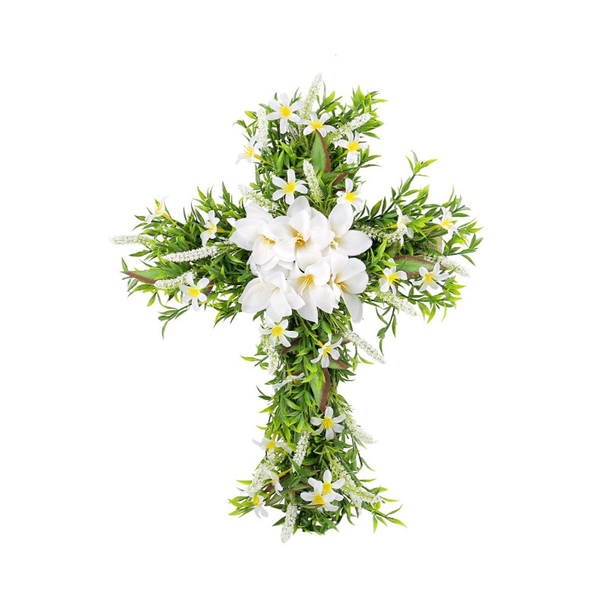 GANGLIAN - Cruz Decorativa 50cm con Flores - Adorno para Puerta Pared y Exteriores Regalo Hogar