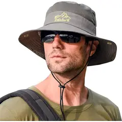 QIKUN - Sombrero Pescador Con Malla Protección UV ​ Plegable Ala Ancha