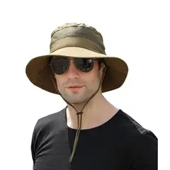 QIKUN - Sombrero Pescador Con Malla Protección UV ​ Plegable Ala Ancha
