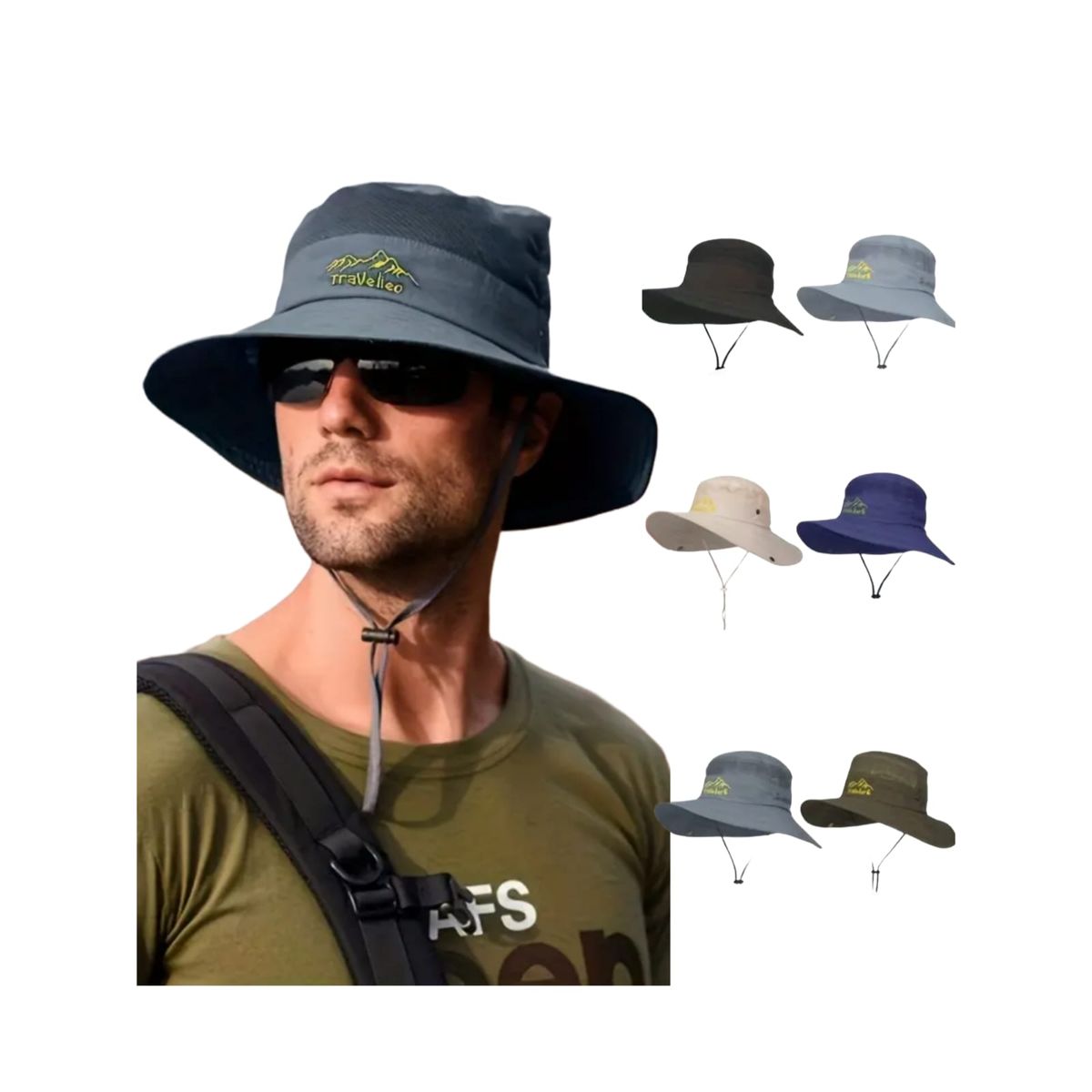 QIKUN - Sombrero Pescador Con Malla  Protección UV ​ Plegable  Ala Ancha