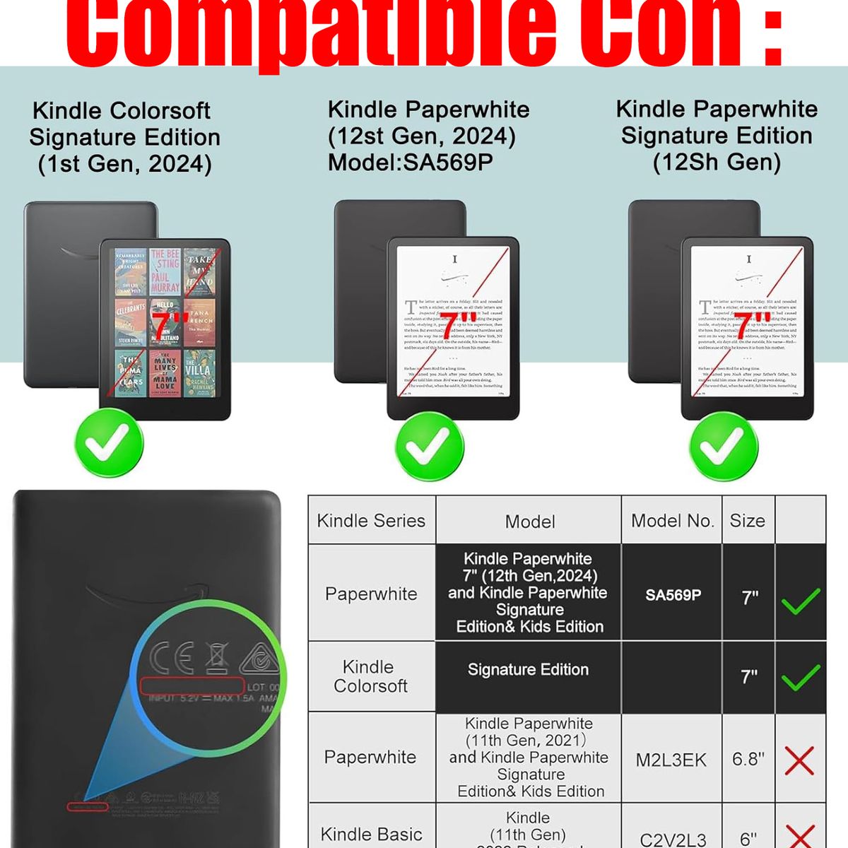 KUANGYE - Funda Con Agarre Para Kindle Paperwhite 12th Gen 2024 7.0