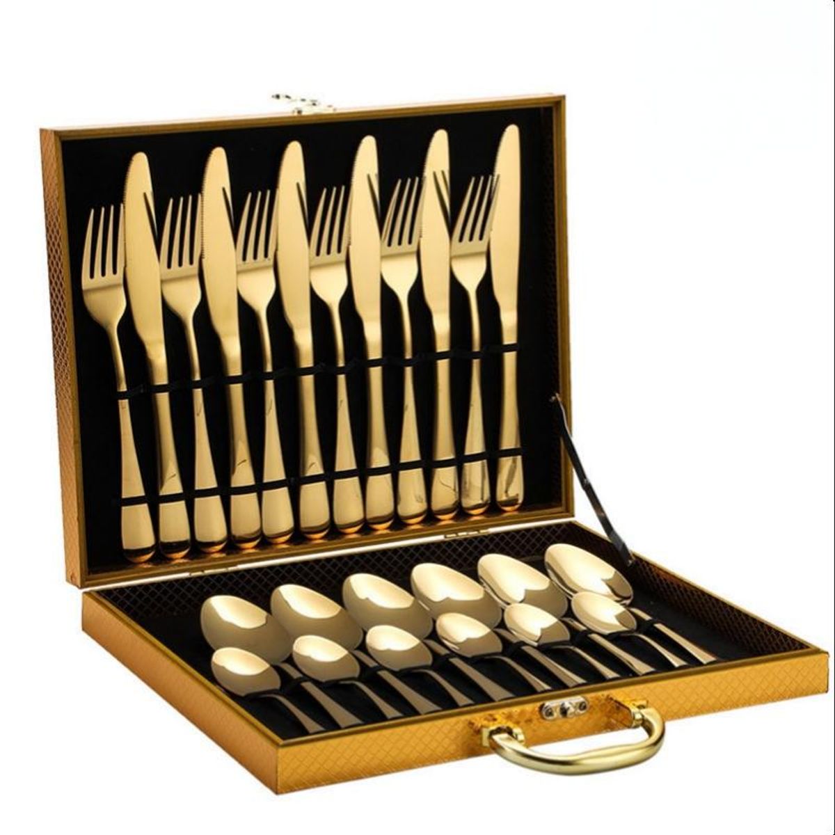 UMEXUS - Juego Cuchilleria 24 Piezas Set Cubiertos Dorados Completo Con Maletin