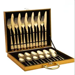 UMEXUS - Juego Cuchilleria 24 Piezas Set Cubiertos Dorados Completo Con Maletin