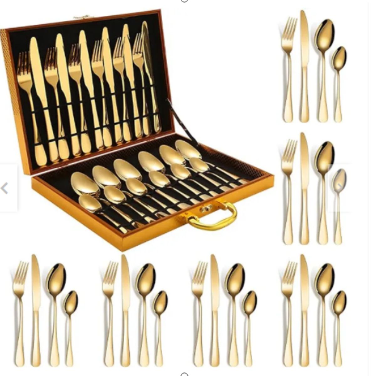 UMEXUS - Juego Cuchilleria 24 Piezas Set Cubiertos Dorados Completo Con Maletin