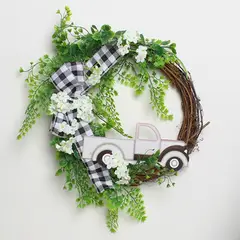 GANGLIAN - Corona Navideña Blanca 40cm para Auto y Puerta - Diseño con Lazo Cartún Decoración Todo Año para Interior y Jardín