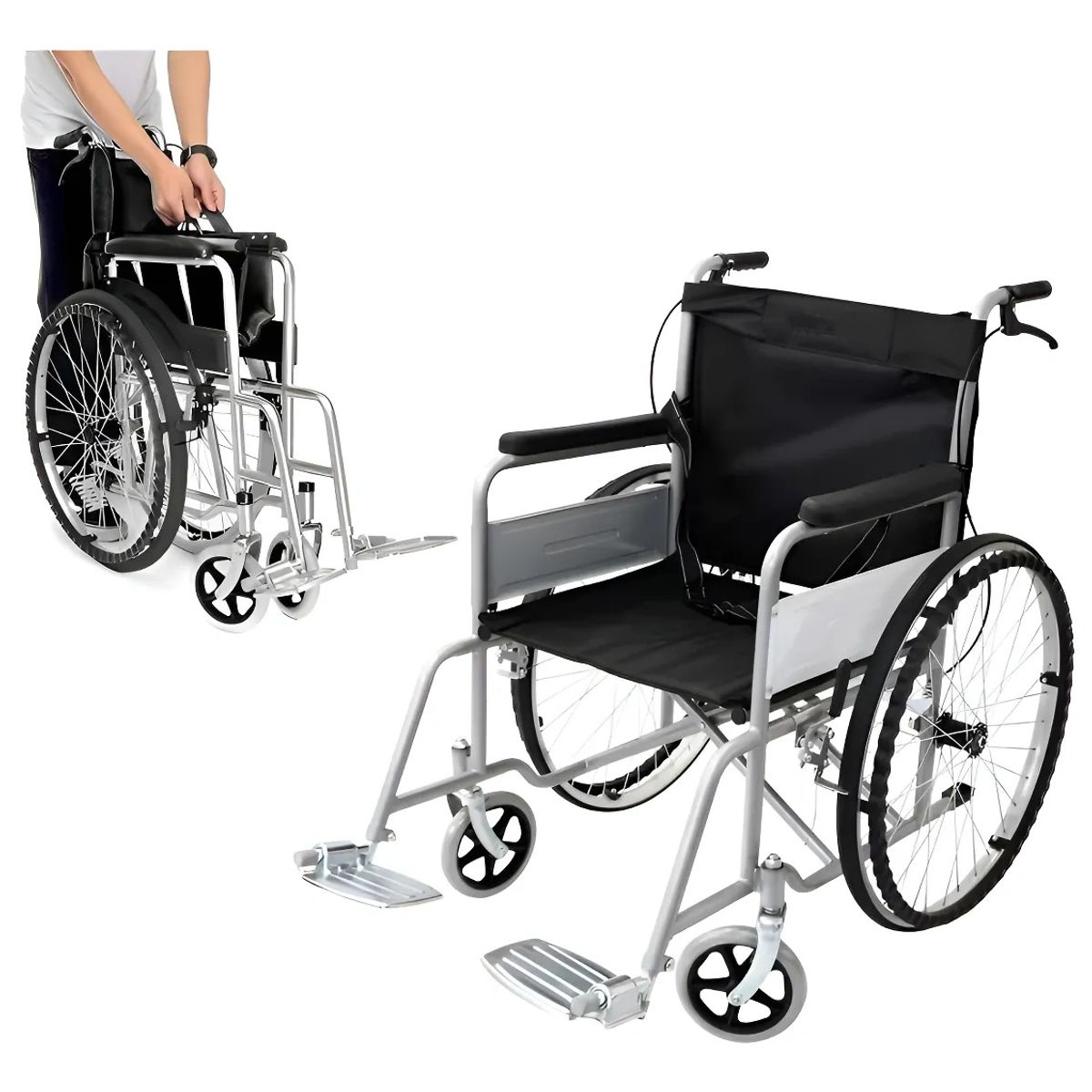 KUANGYE - Silla Ruedas Plegable Portátil Geriátrica Paseo Liviana Con Reposapiés Abatibles Soporta 130kg