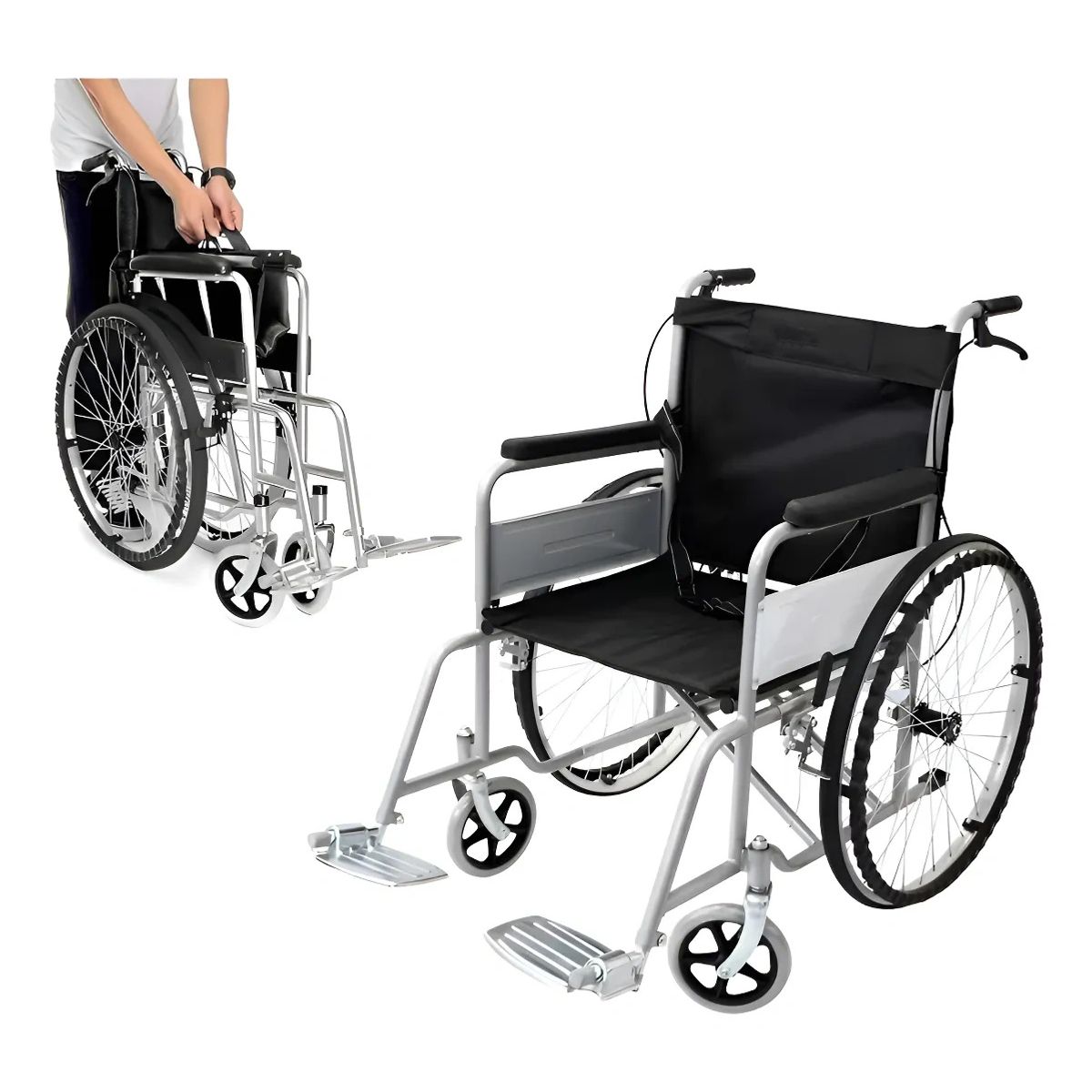 KUANGYE - Silla Ruedas Plegable Portátil Geriátrica Paseo Liviana Con Reposapiés Abatibles Soporta 130kg