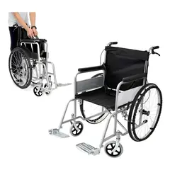 KUANGYE - Silla Ruedas Plegable Portátil Geriátrica Paseo Liviana Con Reposapiés Abatibles Soporta 130kg
