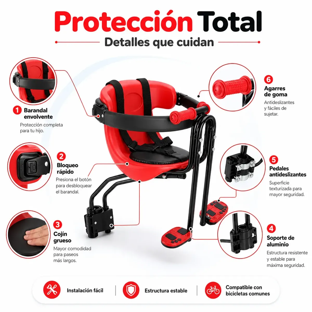 UMEXUS - Silla Para Bicicleta Niño Asiento Delantero Bebé Universal