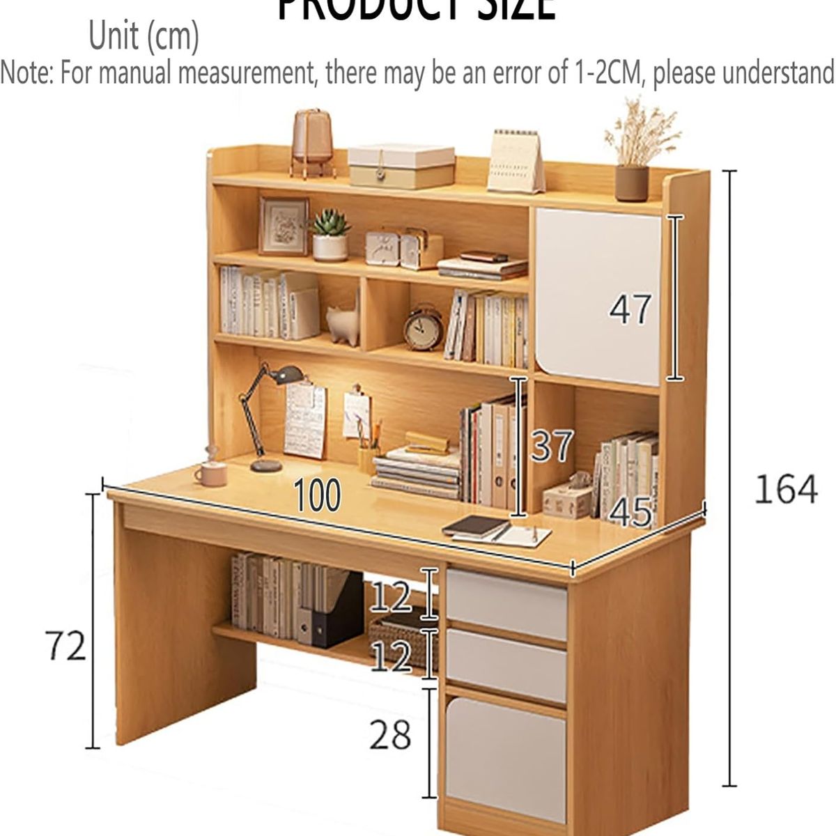 YOMYM - Escritorio para computadora con cajones, 120 x 131 x 45 cm