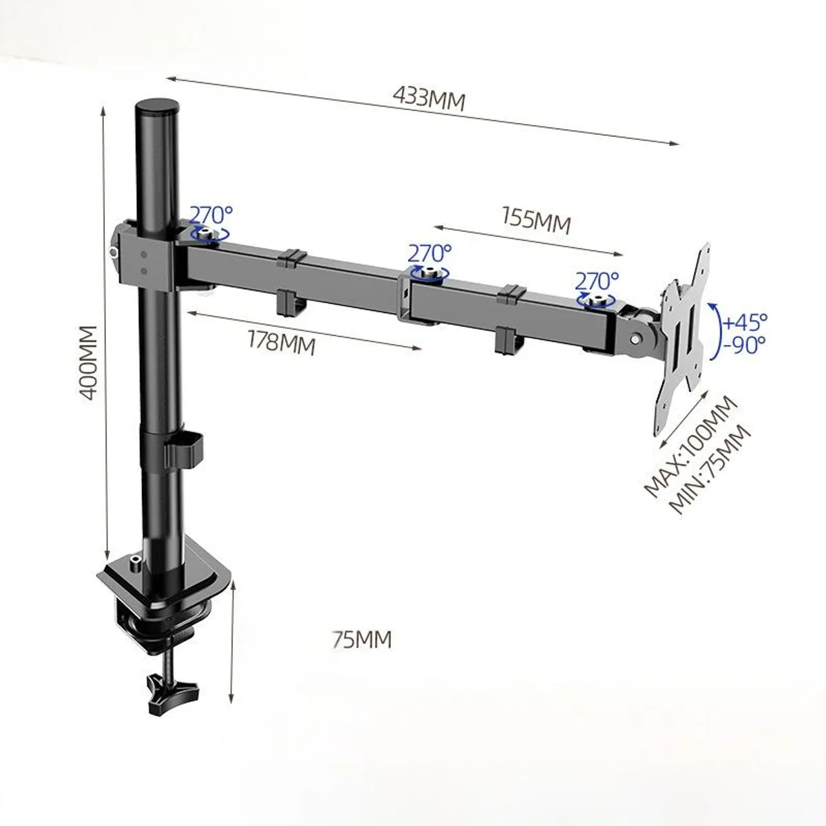 UMEXUS - Soporte Monobrazo para Monitor - 360° Ajustable Altura 40cm Carga 10kg