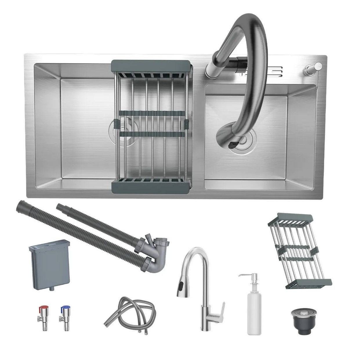 KUANGYE - Set Lavaplatos Empotrado 80x45 Cm Plateado Acero Inoxidable