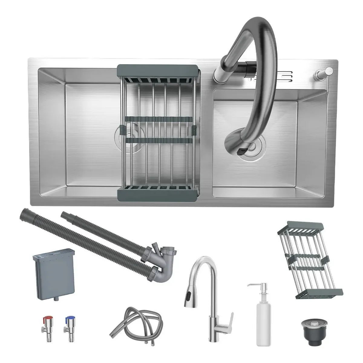 KUANGYE - Set Lavaplatos Empotrado 80x45 Cm Plateado Acero Inoxidable