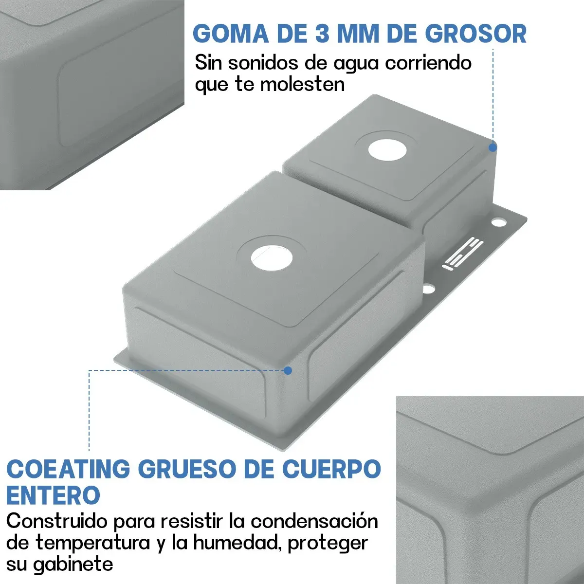 KUANGYE - Set Lavaplatos Empotrado 80x45 Cm Plateado Acero Inoxidable