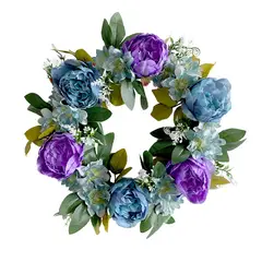 GANGLIAN - Corona Floral 40cm Azul y Púrpura - Flores de Seda Artificial para Bodas Pared Puerta y Decoración Romántica