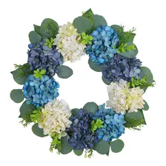 GENERICO - Guirnalda Navideña de Hortensias Azules y Blancas de 40cm Decoración Elegante para Puertas y Paredes