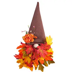 GENERICO - Corona de Otoño 50cm con Hojas de Arce y Gnomo - Decoración para Puerta Acción de Gracias Exteriores y Pared