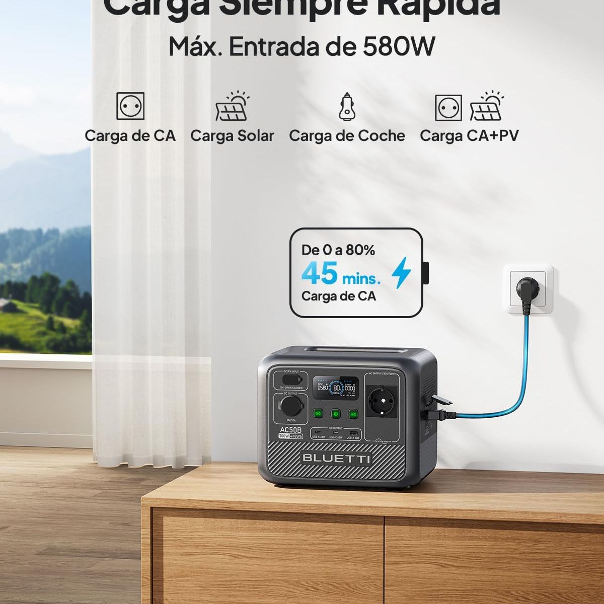 BLUETTI - BLUETTI AC50B Generador Solar Portátil 700W448Wh Para Acampar Pesca Viajes Fuera de la Red Emergencia Corte de Energía