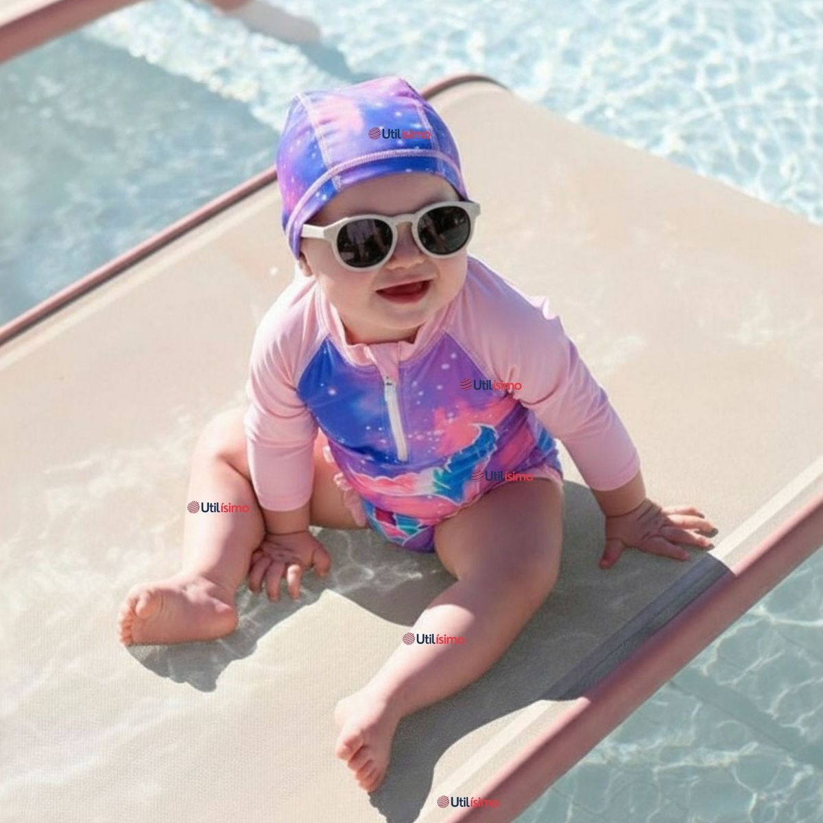 JUMP KIDS - Traje De Baño Enterito Manga Larga con Cremallera y Gorro de baño Bebe Niña Pink Mermaid