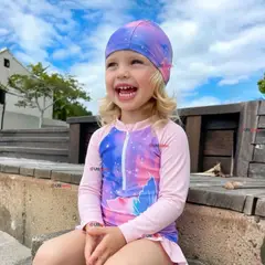 JUMP KIDS - Traje De Baño Enterito Manga Larga con Cremallera y Gorro de baño Bebe Niña Pink Mermaid