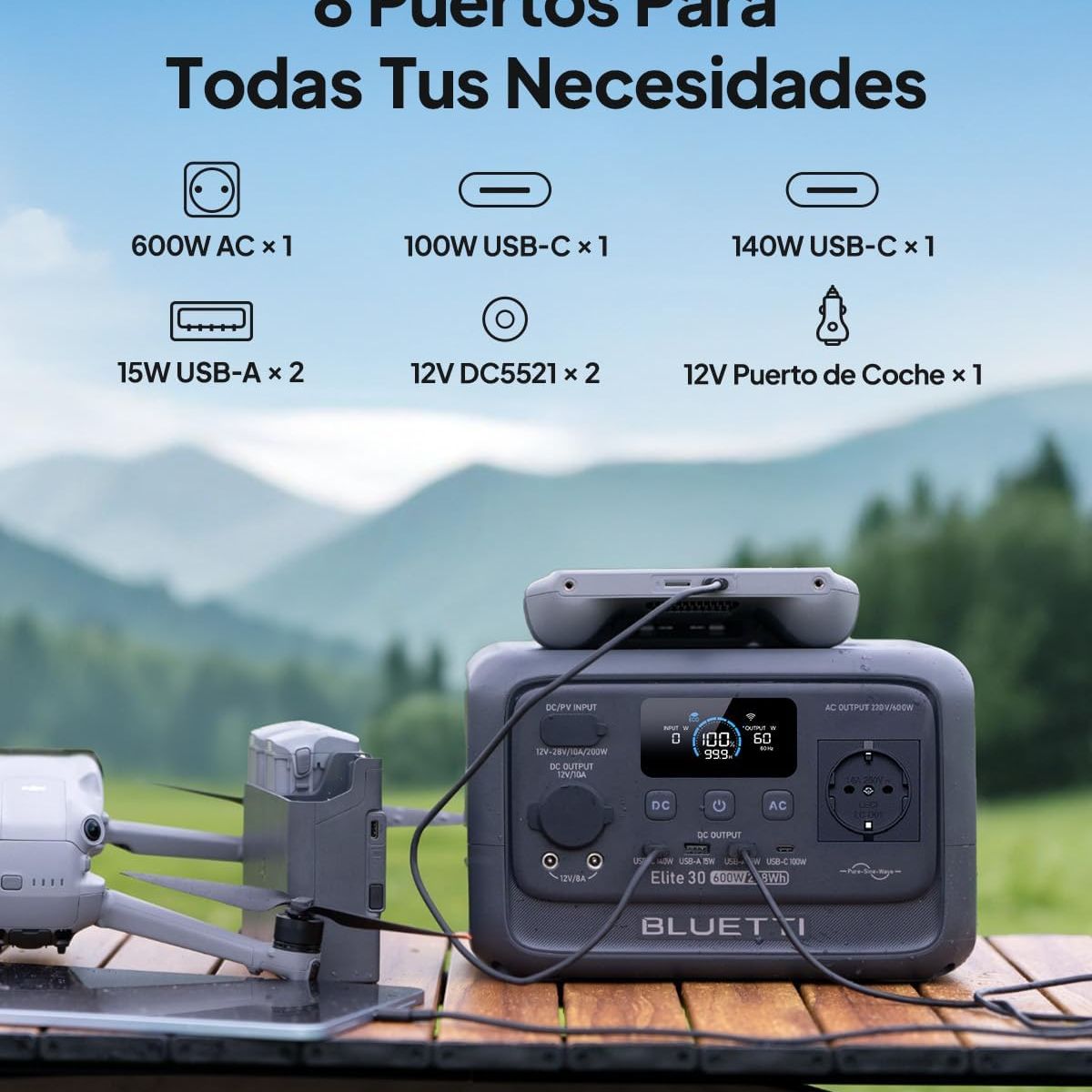 BLUETTI - BLUETTI Generador Solar Portátil 600w288Wh con Panel Solar 100 W,LiFePO4 Batería para Acampar, Pesca, y Cortes de Luz