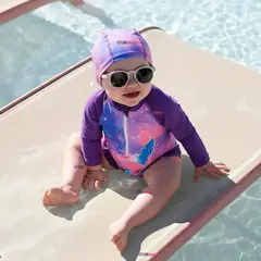 JUMP KIDS - Traje De Baño Enterito Manga Larga con Cremallera y Gorro de baño Bebe Niña Purple Mermaid