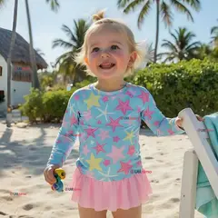 JUMP KIDS - Traje De Baño Manga Larga y Falda Short 2 Piezas Niña de 2 a 7 años Starfish