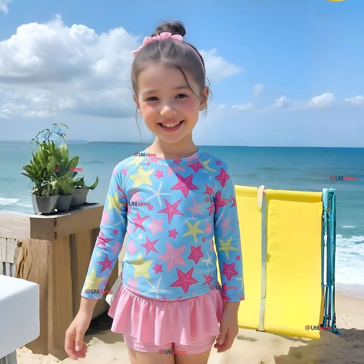 JUMP KIDS - Traje De Baño Manga Larga y Falda Short 2 Piezas Niña de 2 a 7 años Starfish