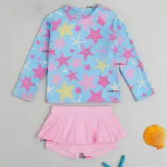 JUMP KIDS - Traje De Baño Manga Larga y Falda Short 2 Piezas Niña de 2 a 7 años Starfish