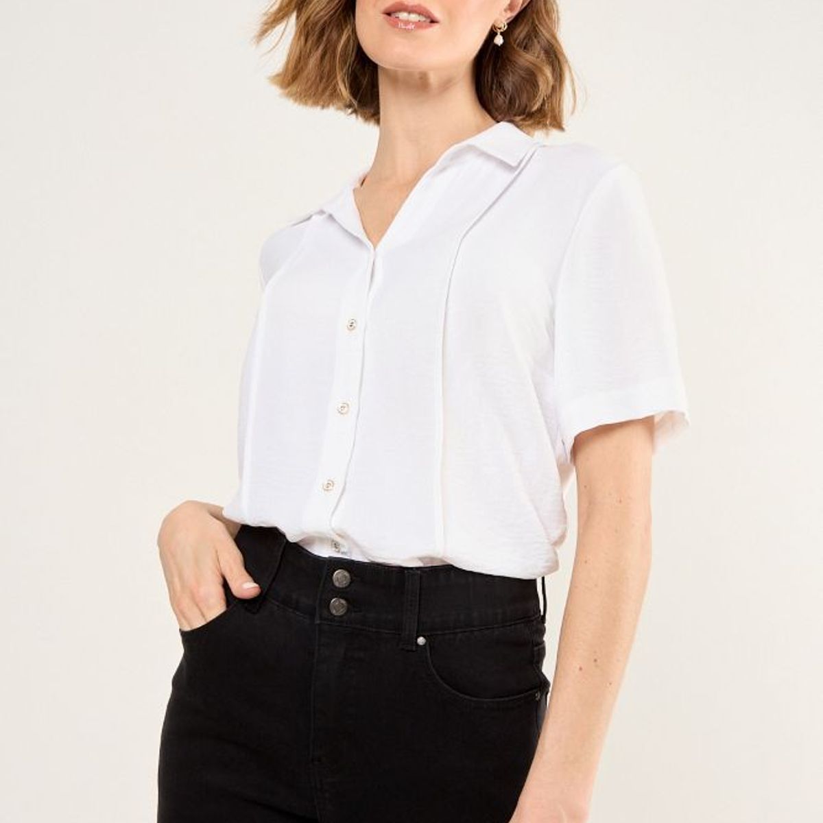 MA GRIFFE - Blusa Camisera Mujer Blanco Magriffe