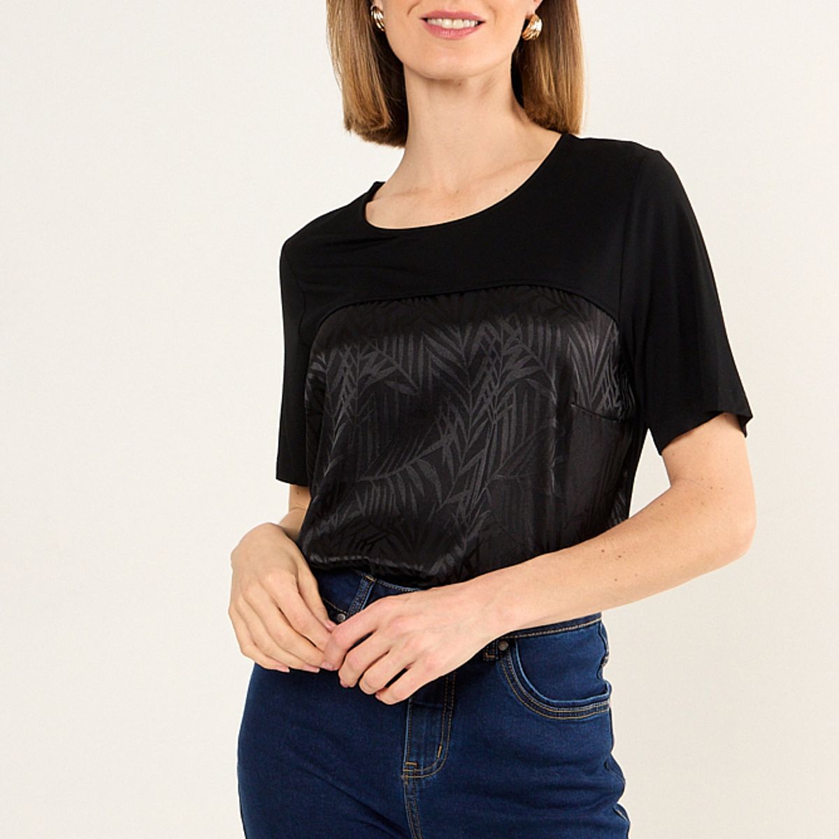 MA GRIFFE - Polera Doble Tela Mujer Negro Magriffe