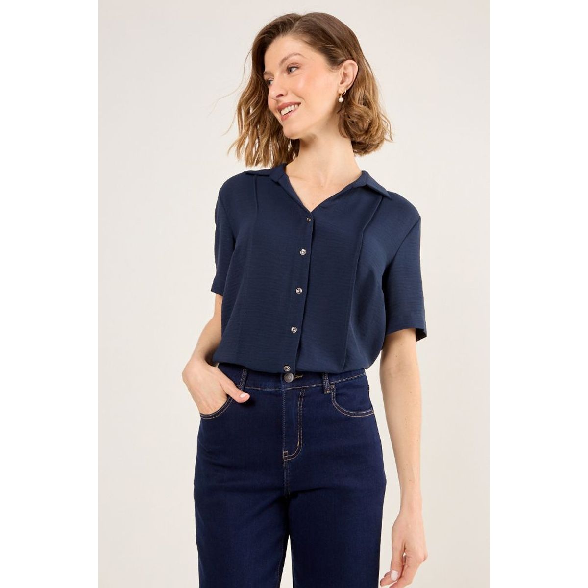 MA GRIFFE - Blusa Camisera Mujer Azul Marino Magriffe