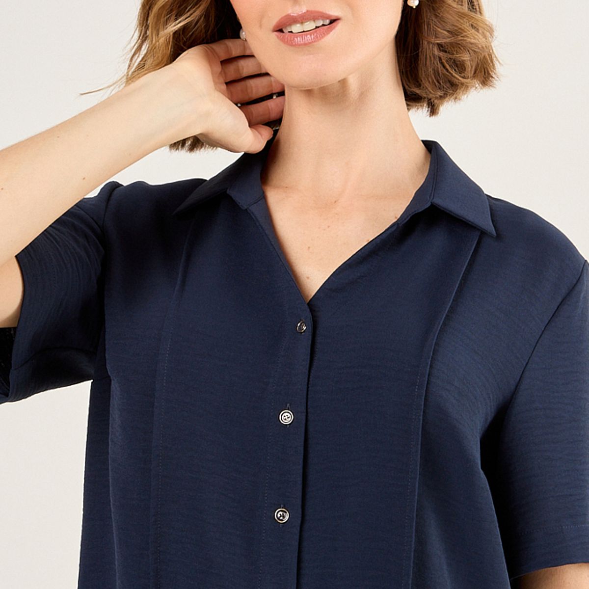 MA GRIFFE - Blusa Camisera Mujer Azul Marino Magriffe