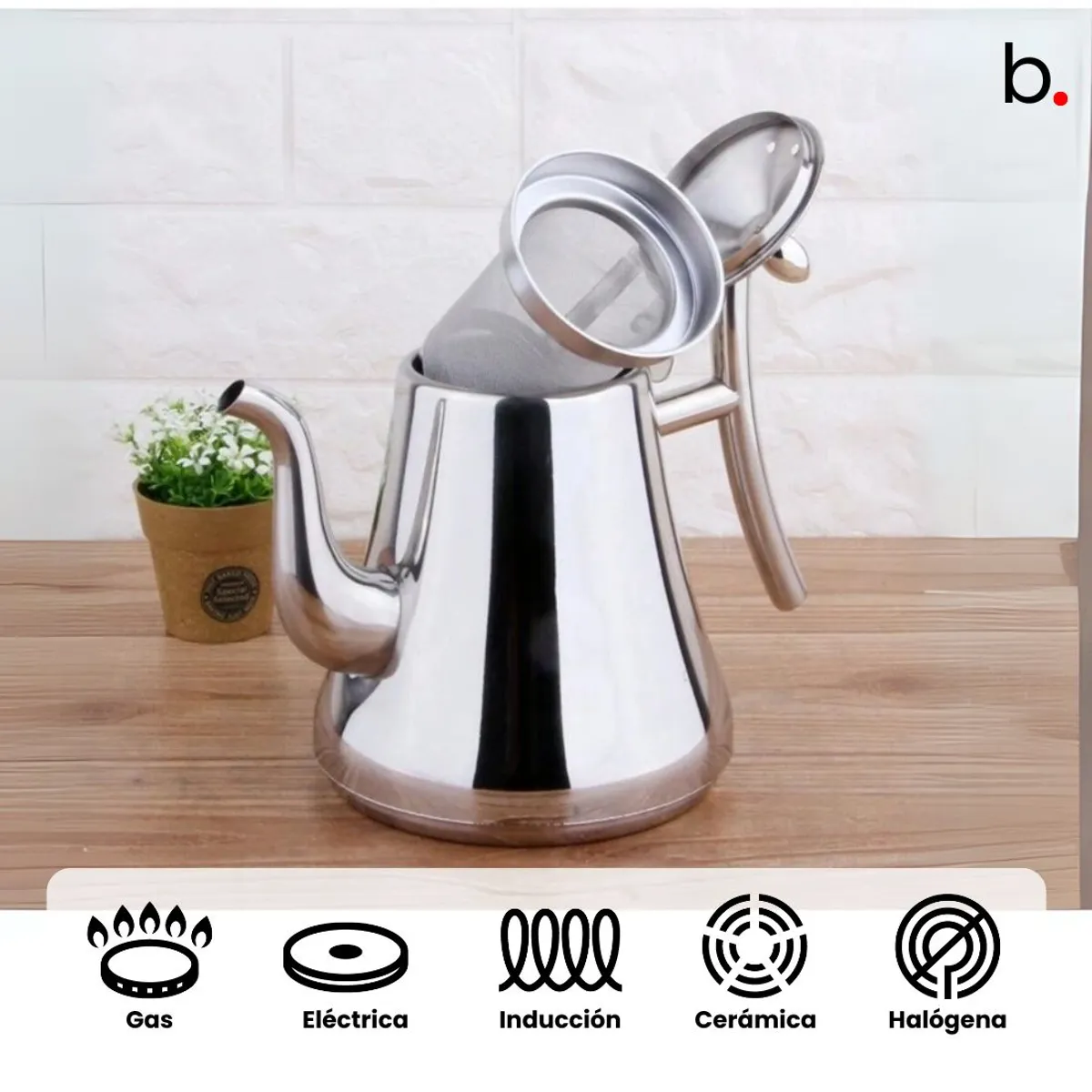 Tetera Infusor Té Acero Inoxidable 1 litro Con Filtro Te Infusiones, marca BAZUCA - Foto 2