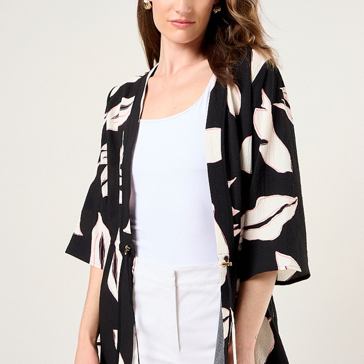 MA GRIFFE - Kimono Estampado Mujer Negro Magriffe