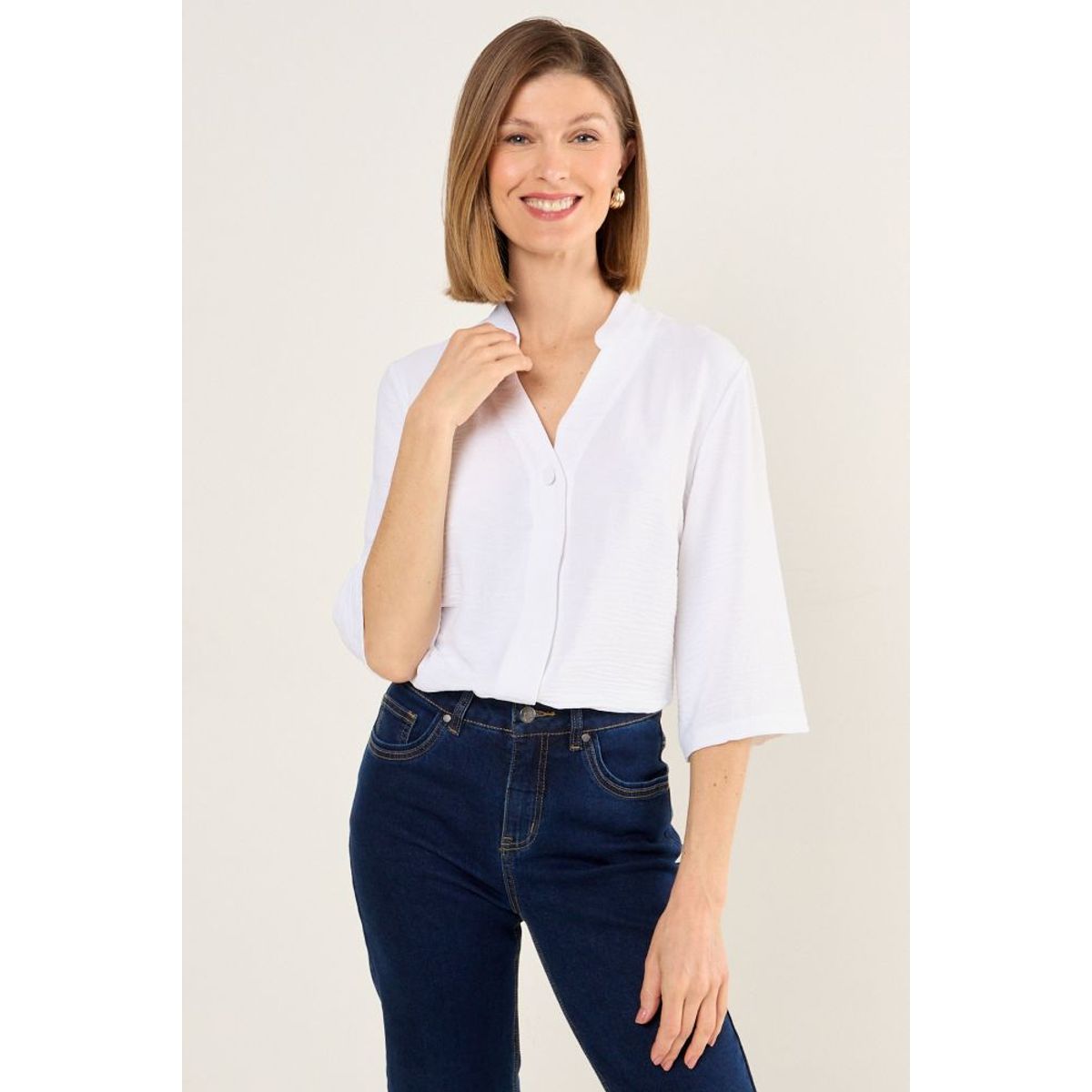 MA GRIFFE - Blusa Cuello Mao Mujer Blanco Magriffe