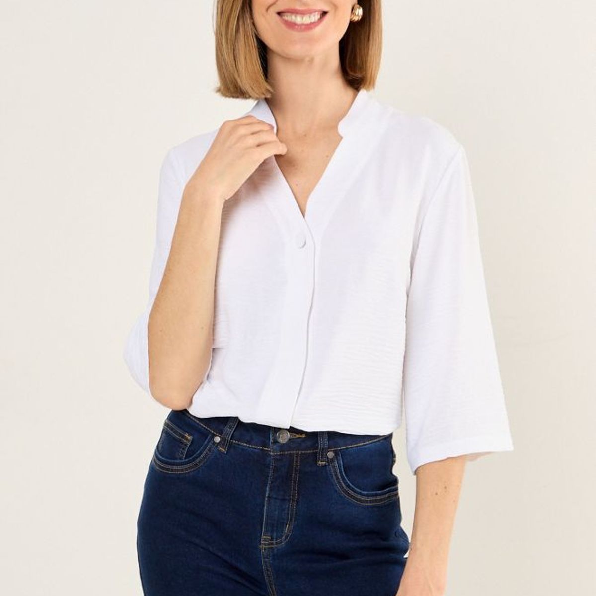 MA GRIFFE - Blusa Cuello Mao Mujer Blanco Magriffe