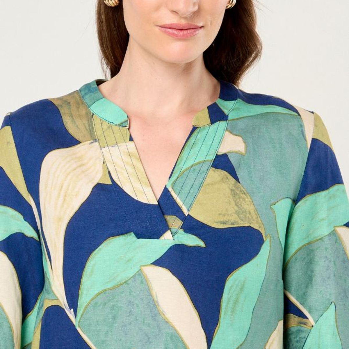 MA GRIFFE - Blusa Lino Estampado Mujer Azul Marino Magriffe