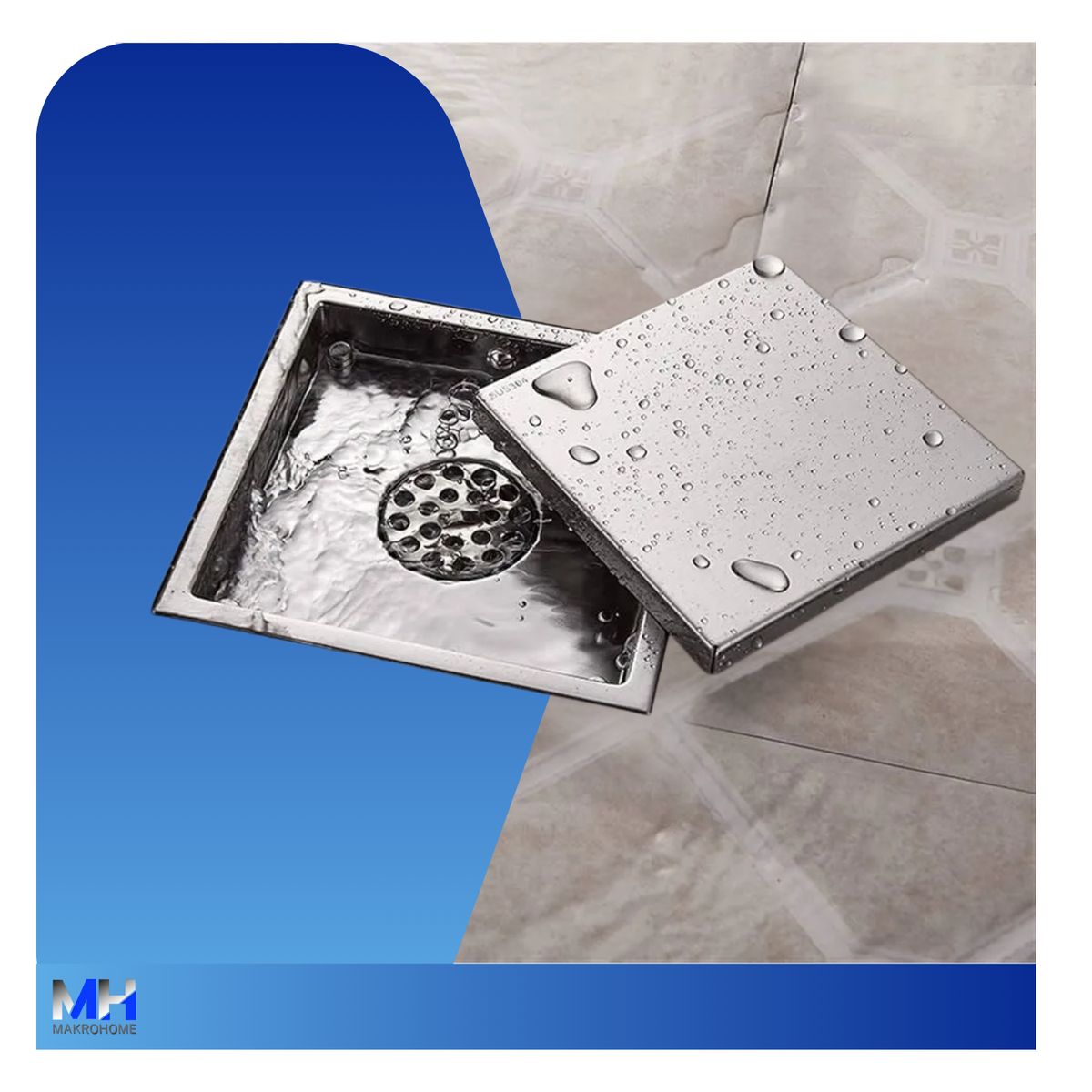 TAUMM - Desague Al Piso Invisible 10x10 Cm Acero Inoxidable Rejilla
