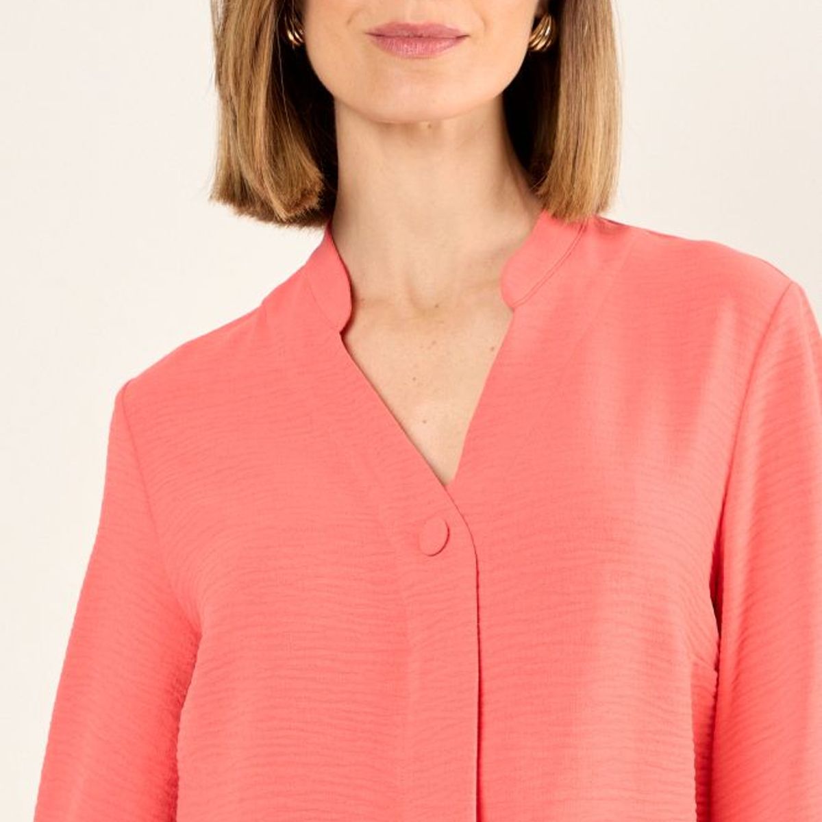 MA GRIFFE - Blusa Cuello Mao Mujer Coral Magriffe