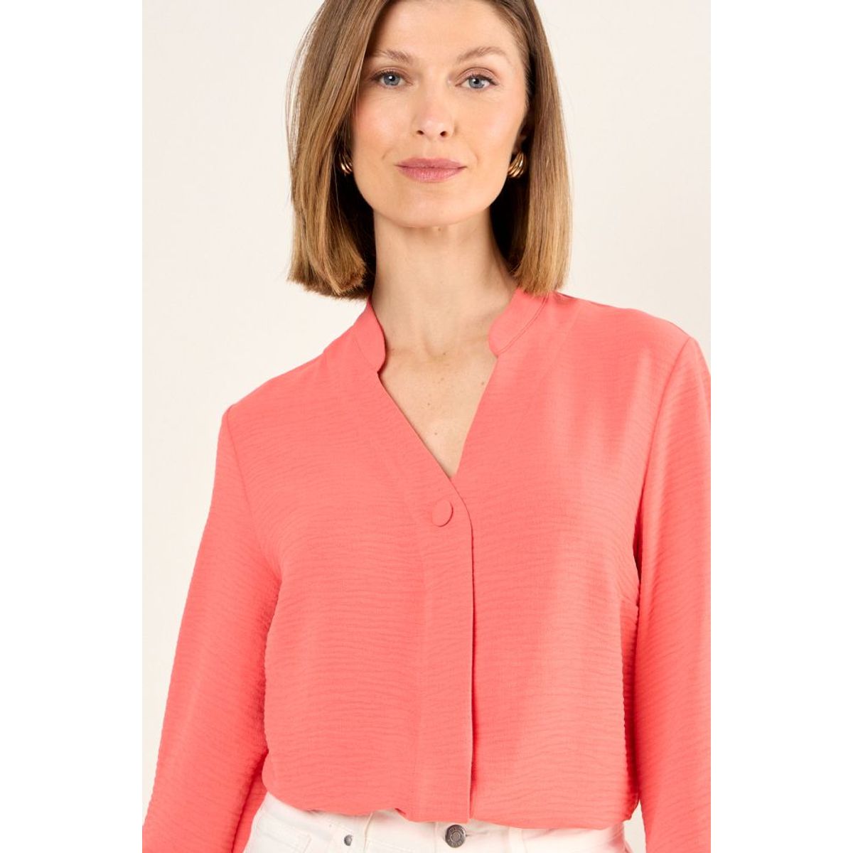 MA GRIFFE - Blusa Cuello Mao Mujer Coral Magriffe