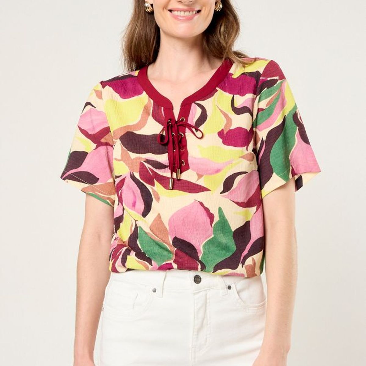 MA GRIFFE - Blusa Estampada Mujer Amarillo Magriffe