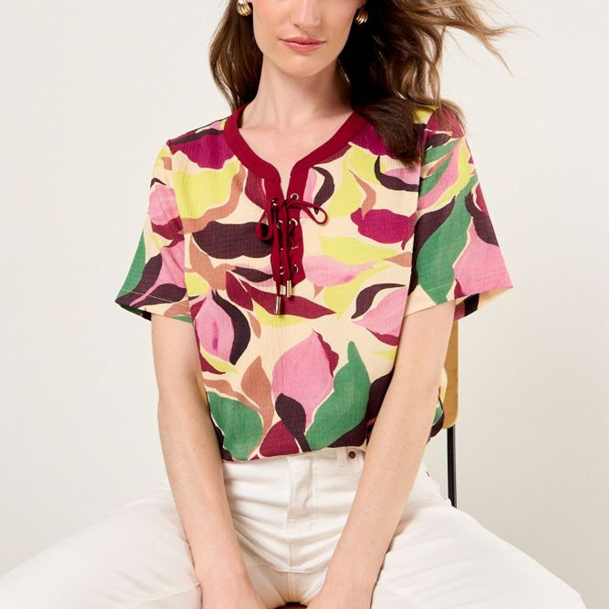 MA GRIFFE - Blusa Estampada Mujer Amarillo Magriffe