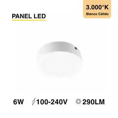 DEMASLED - Panel LED redondo Blanco 12cm, 6W 290lm blanco Cálido, Sobrepuesto