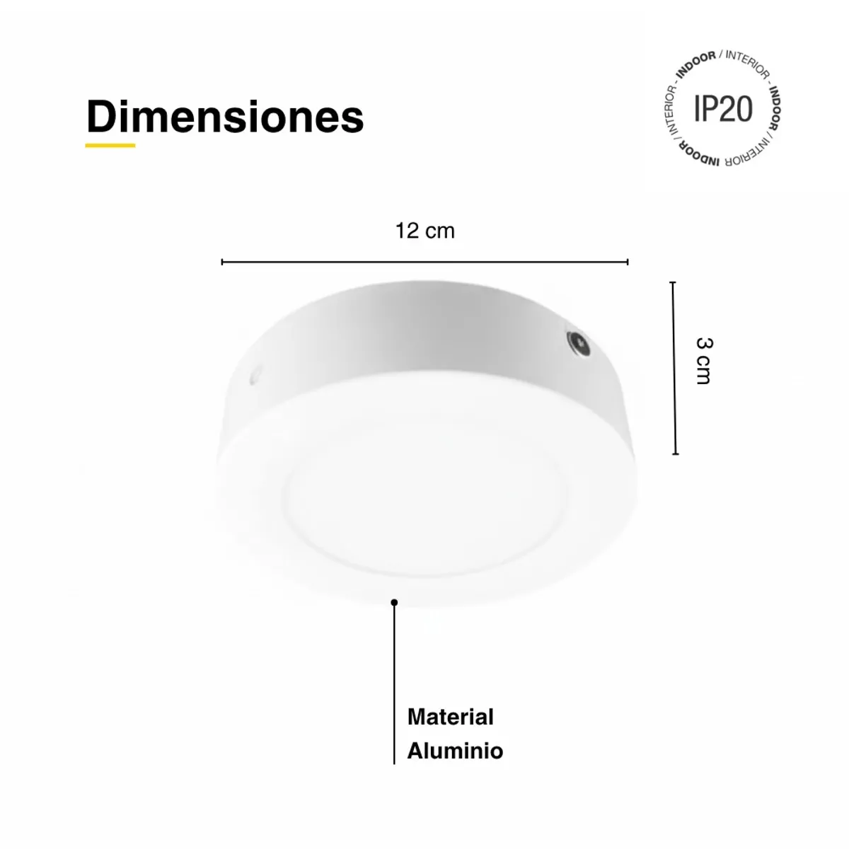 DEMASLED - Panel LED redondo Blanco 12cm, 6W 290lm blanco Cálido, Sobrepuesto