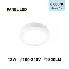 DEMASLED - Panel LED Redondo Blanco 17cm 12W 820lm Blanco Frío Sobrepuesto