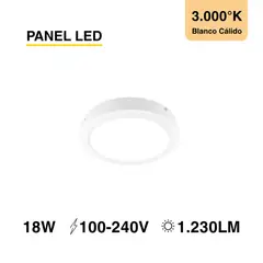 DEMASLED - Panel LED Redondo Blanco 22,5cm 18W 1230lm Blanco Cálido, Sobrepuesto