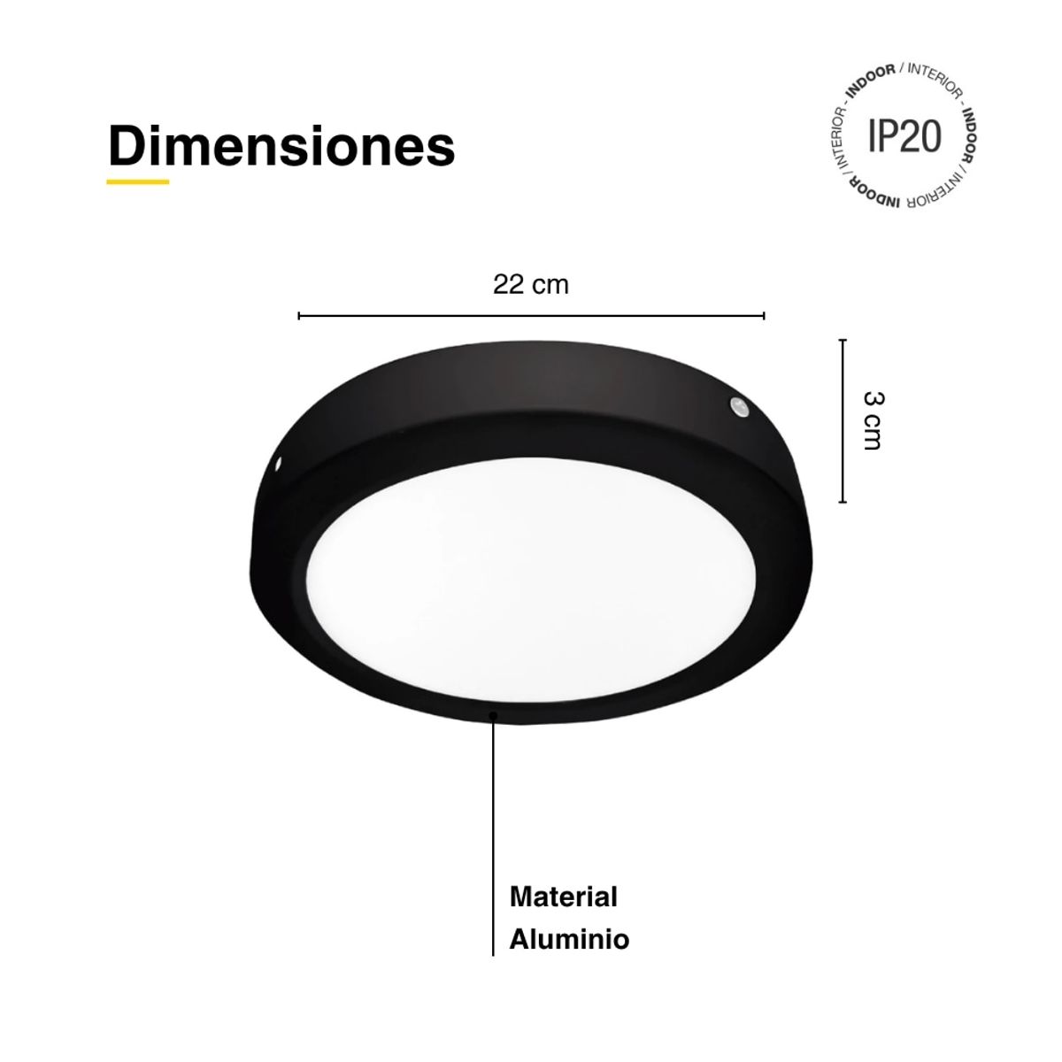 Panel LED Redondo Negro 22cm 18W 1230lm Blanco Cálido Sobrepuesto, marca DEMASLED - Foto 2