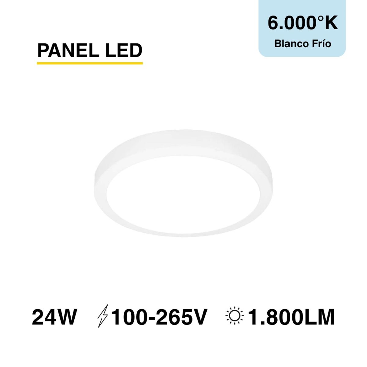 DEMASLED - Panel LED Redondo Blanco 30cm 24W 1920lm Blanco Frío Sobrepuesto